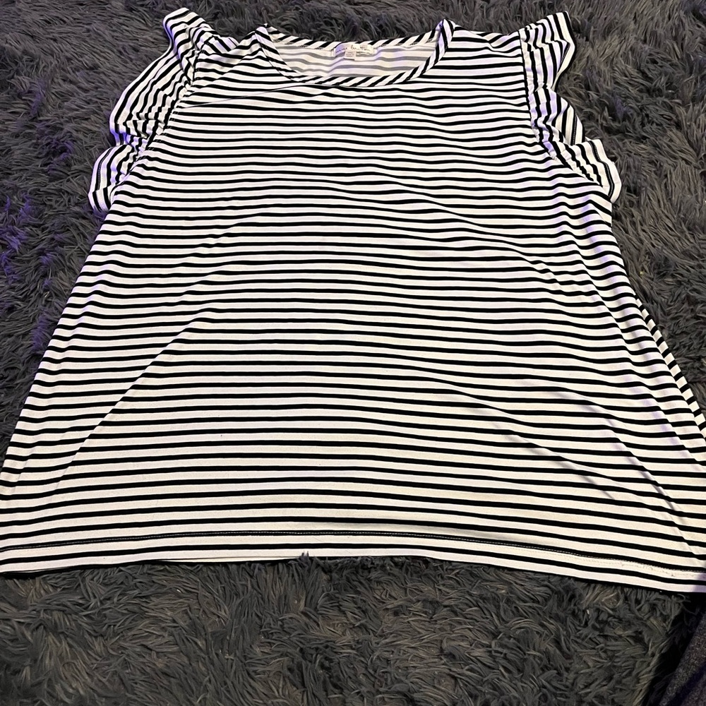 Nine Britton Black and White Striped Short Sleeve Top